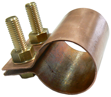 Copper earthing clamp for 1-5/8″ rigid line – includes 2 brass bolts, nuts & washers